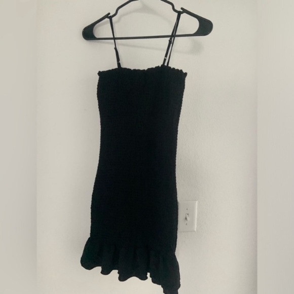 Rouched Fitted Ruffle Black Mini Dress women’s spaghetti strap - Picture 4 of 5